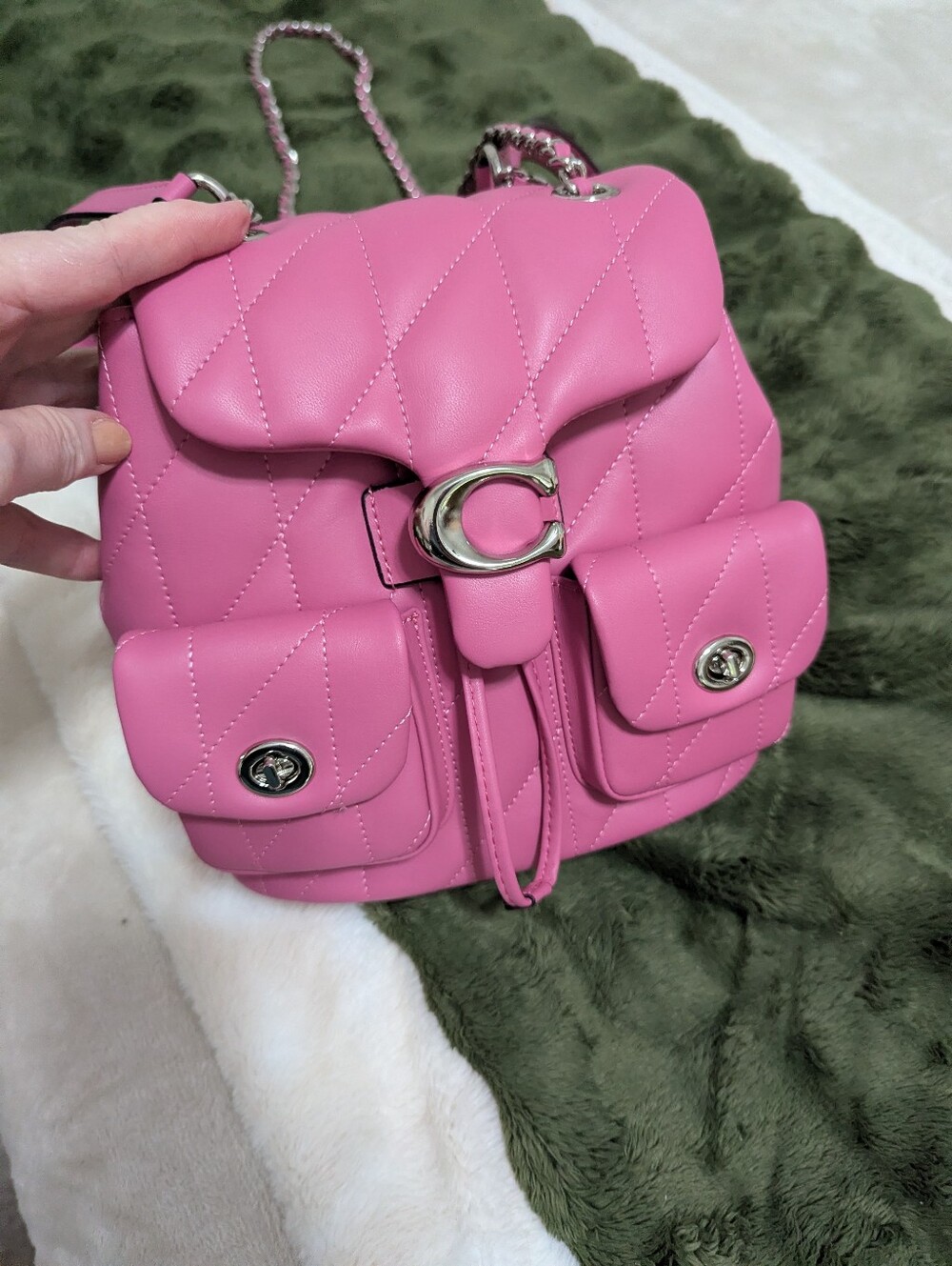 Coach Tabby Pink Quilted Mini Backpack with Chain Strap - Picture 2 of 5